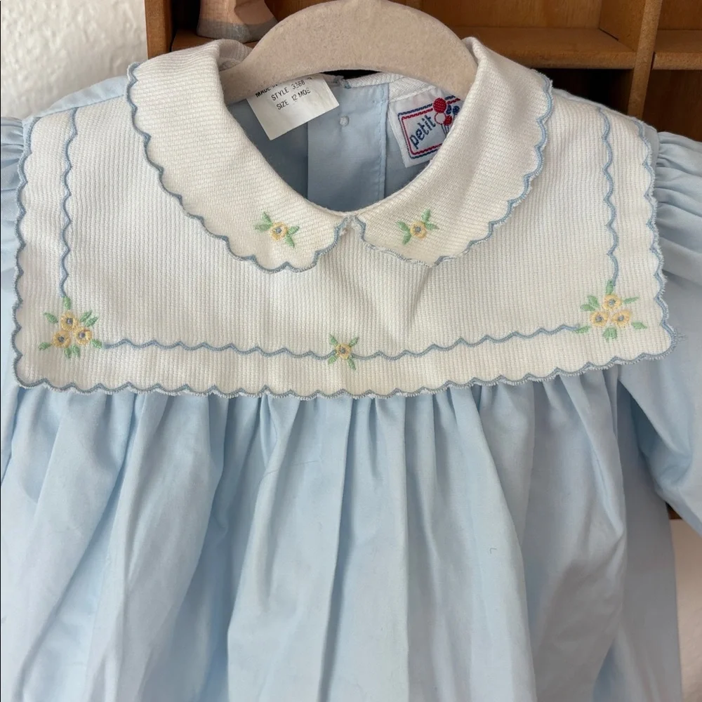 Vintage Petit Ami Light Blue Blouse with Embroidered Collar